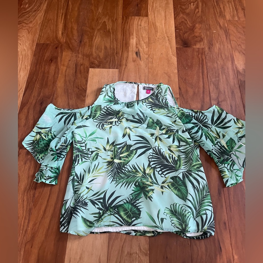 Vince Camuto Tropical Green Cold Shoulder Top